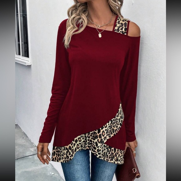 Boho leopard print cold shoulder top - Picture 8 of 8